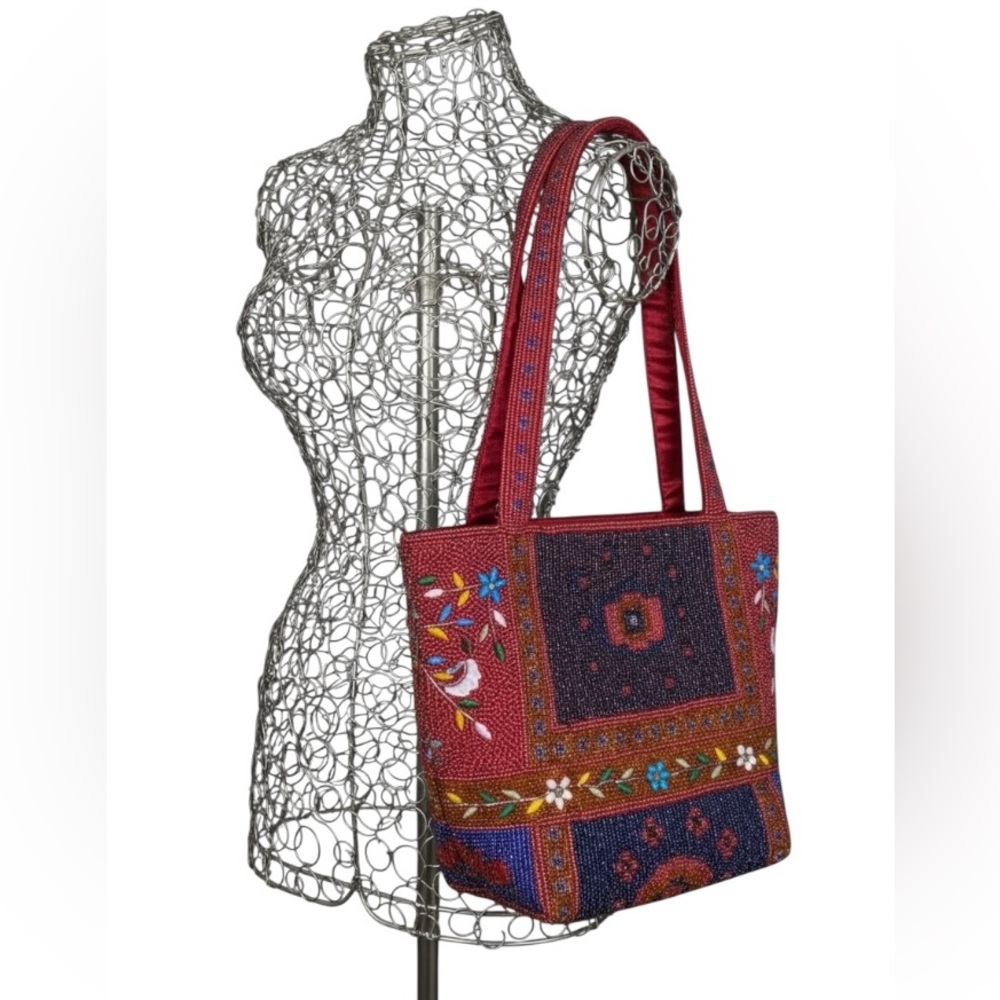 Vintage Ermo Collection Glass Seed Beaded Bag Print Purse Handbag NWT - Picture 3 of 4